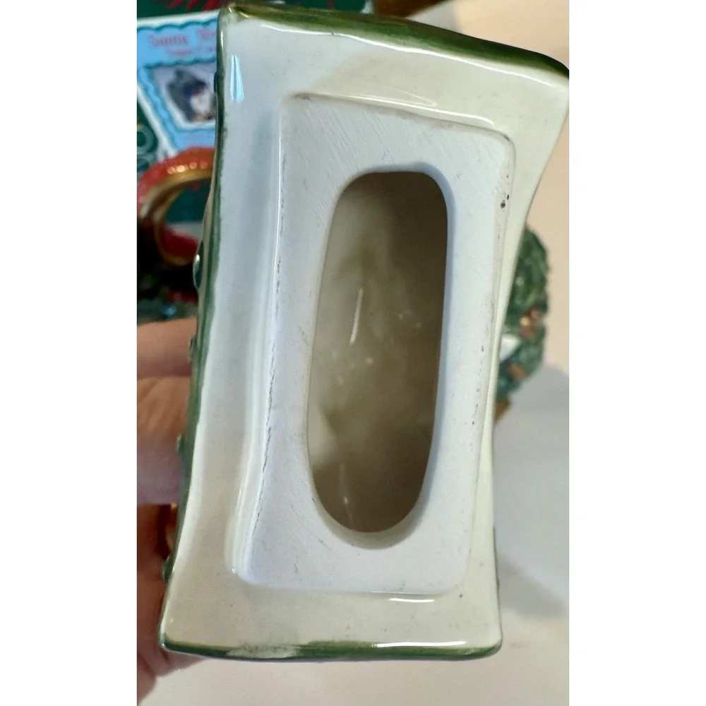 Rare Fitz & Floyd  Omnibus Santa Wreath Sugar & Creamer Set‎ - 4